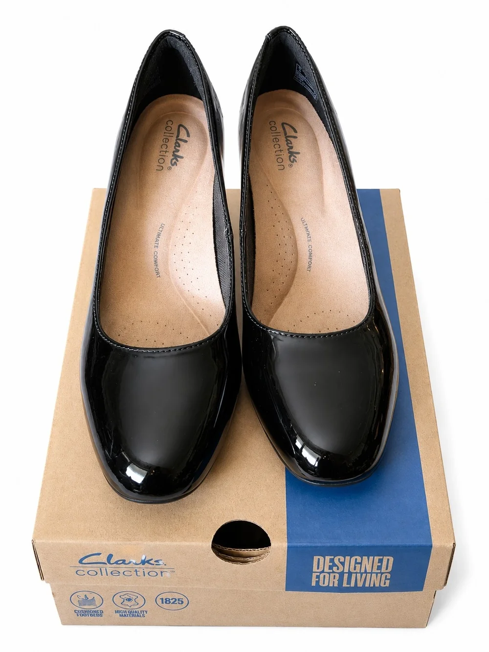 Clarks Collection Black Patent Leather Wedge Pumps Womens 7-11 NIB Comfort
